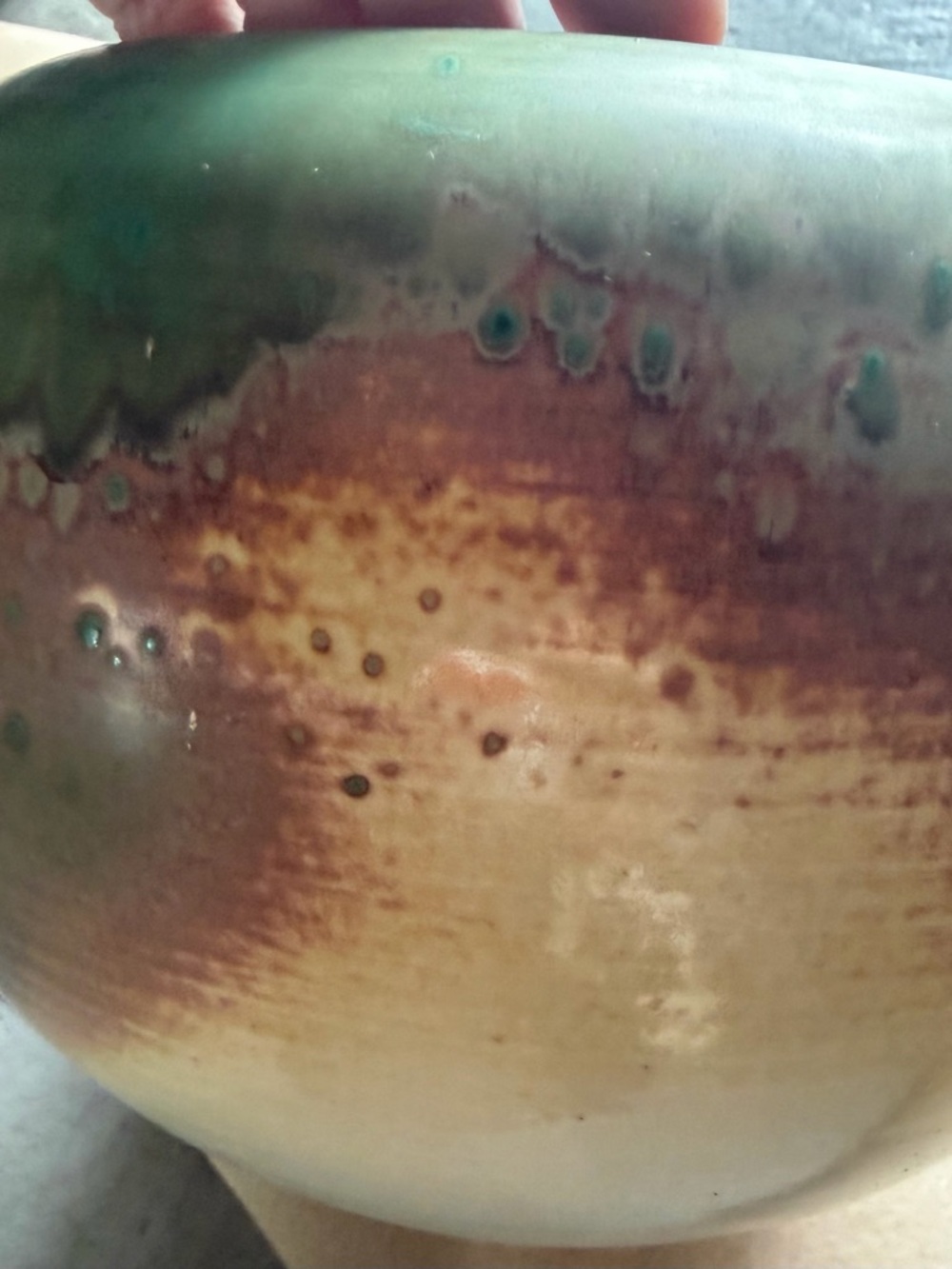 Artisan Ceramic Vase in Green and Brown
